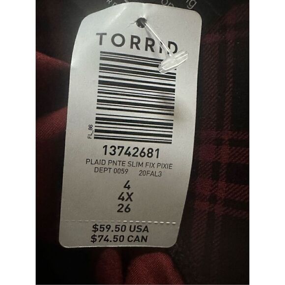 Torrid Pixie Skinny plaid size 4 Luxe Ponte High-Rise Pant red black - Picture 10 of 10